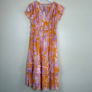 Current Air Los Angeles Womens Dress Floral Tiered Pleated Size L Maxi‎ New
